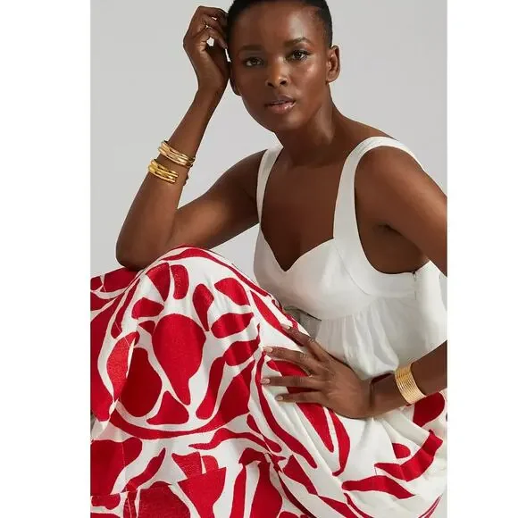 anthropologie red embroidered dress Anthropologie Red White Embroidered Dress (w, Size 2)